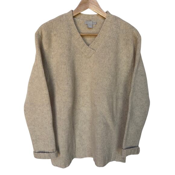 J. Crew Mens All Wool Oatmeal V-Neck Long Sleeve Sweater size S - has 1 Stain - Picture 7 of 8